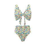 Chemistry Periodic Table Pattern Print Design 05 Chest Bowknot High Waisted Bikini Swimsuit