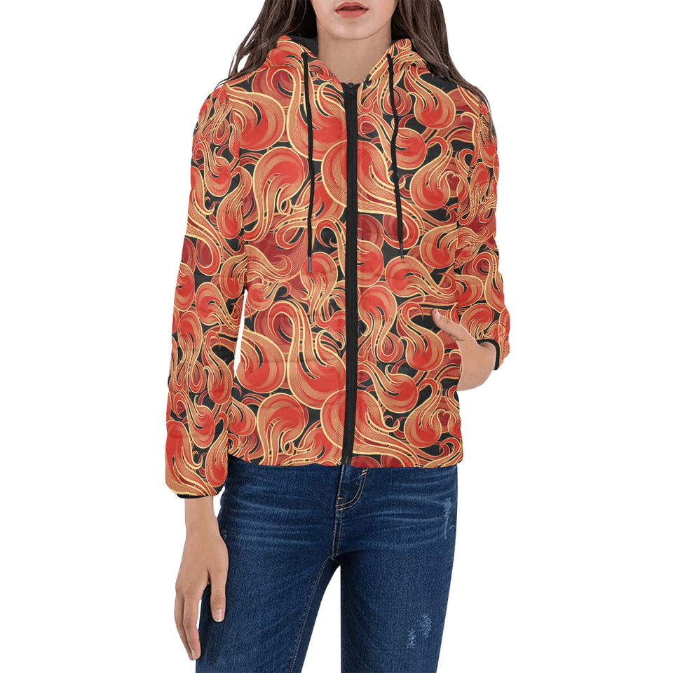 Fire flame pattern Women's Padded Hooded Jacket
