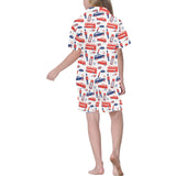 British Pattern Print Design 03 Kids' Boys' Girls' V-Neck Short Pajama Set