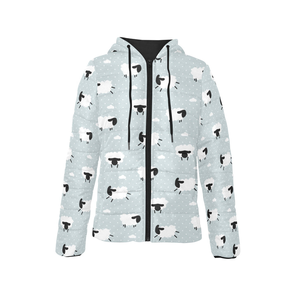 Sheep polka dot cloud pattern Women's Padded Hooded Jacket