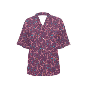 Eiffel Tower Heart Pattern Print Design 04 Women's All Over Print Hawaiian Shirt