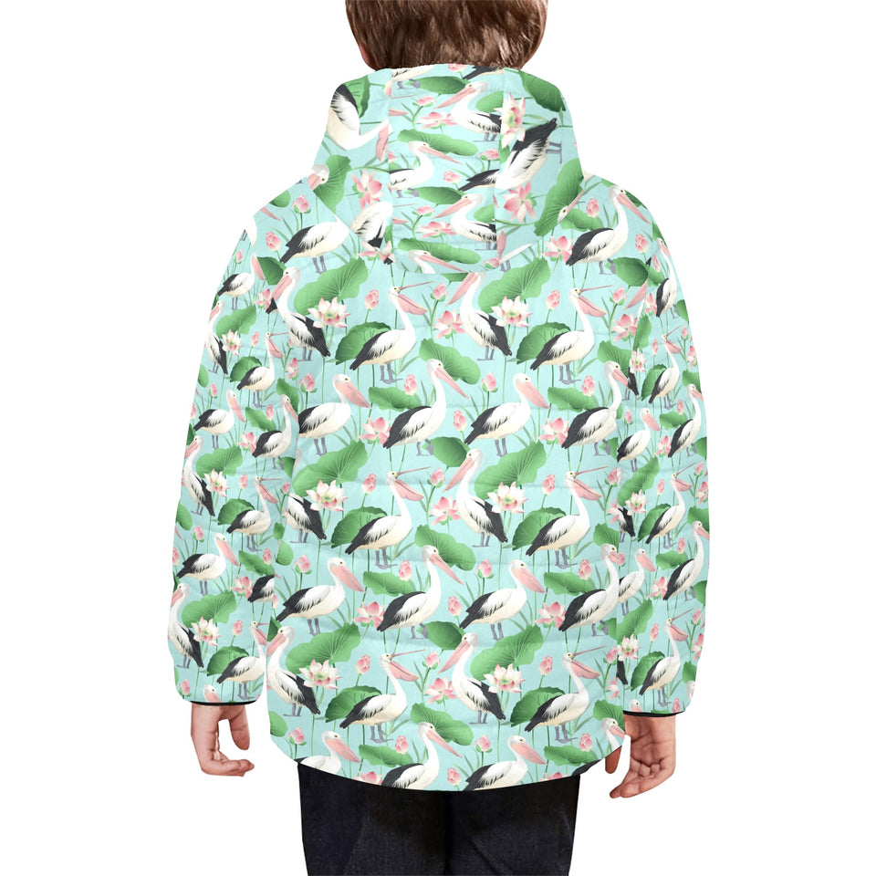 Pelican Pattern Print Design 01 Kids' Boys' Girls' Padded Hooded Jacket