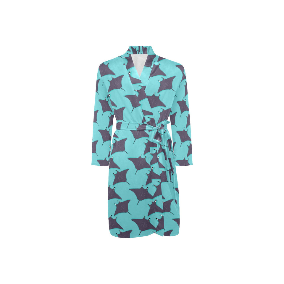 Stingray Pattern Print Design 02 Men's Long Sleeve Belted Night Robe