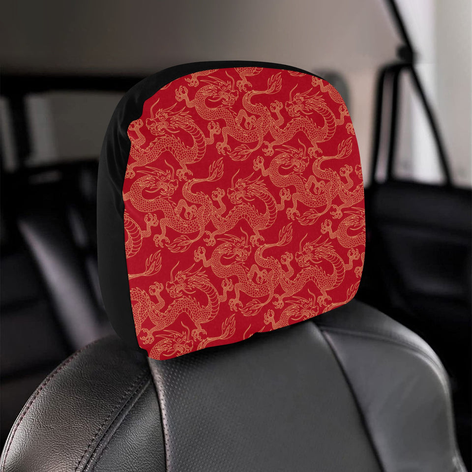 Gold dragons red background Car Headrest Cover