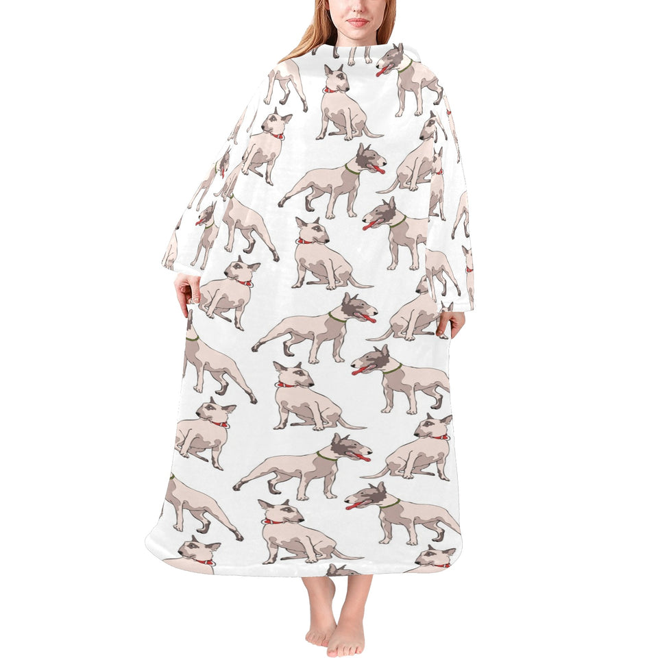 Bull Terrier Pattern Print Design 04 Blanket Robe with Sleeves