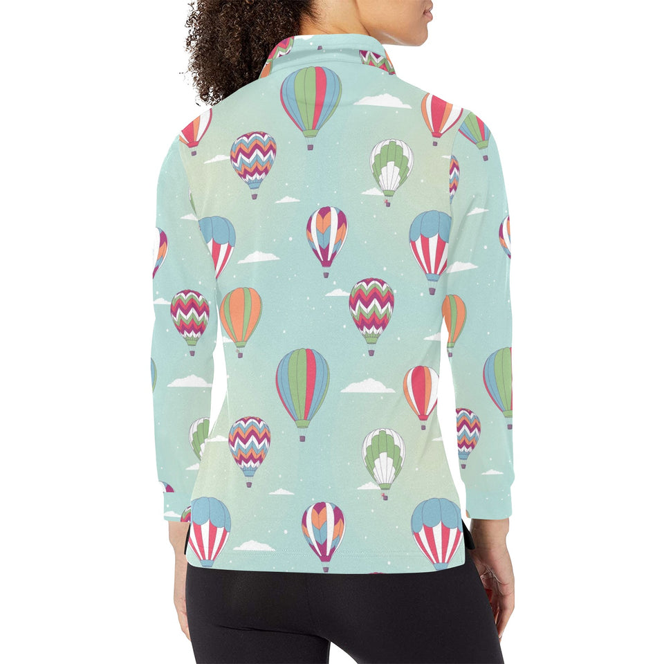 Hot Air Balloon design Pattern Women's Long Sleeve Polo Shirt