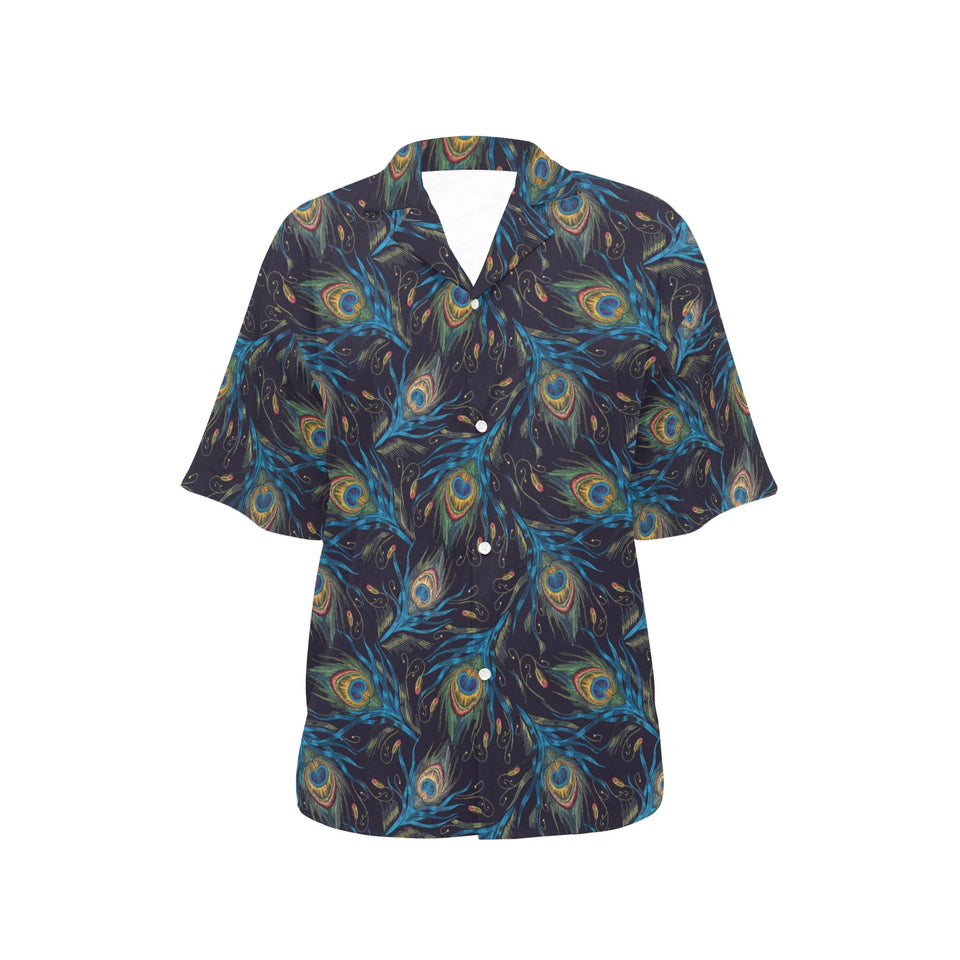 Beautiful peacock feather pattern Women's All Over Print Hawaiian Shirt