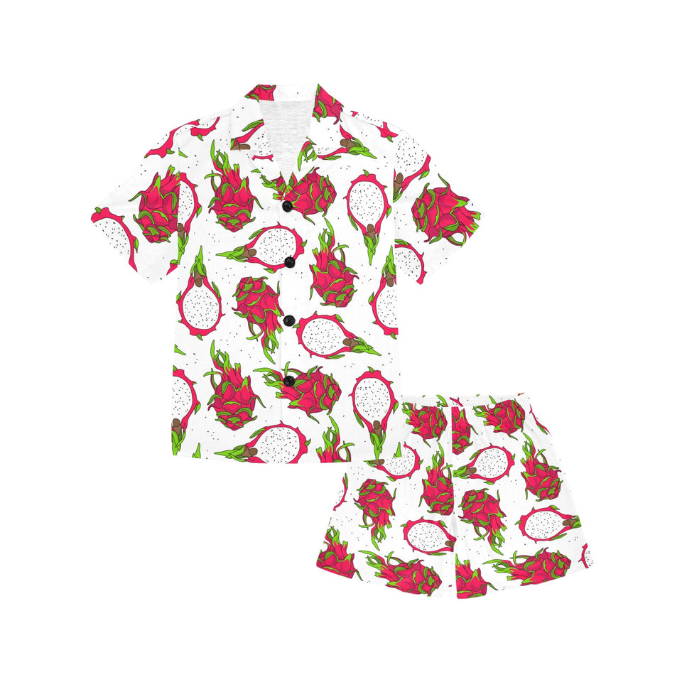 dragon fruits white background Kids' Boys' Girls' V-Neck Short Pajama Set