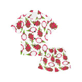 dragon fruits white background Kids' Boys' Girls' V-Neck Short Pajama Set