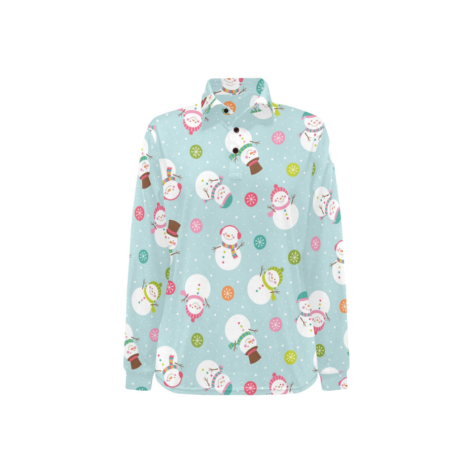 Cute snowman snowflake pattern Women's Long Sleeve Polo Shirt