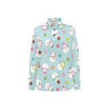 Cute snowman snowflake pattern Women's Long Sleeve Polo Shirt