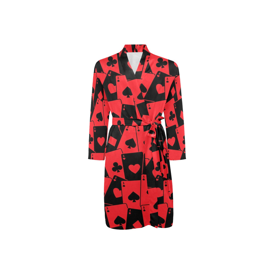 Casino Cards Suits Pattern Print Design 02 Men's Long Sleeve Belted Night Robe