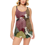 Japanese cranes flying forest dot pattern Chest Sexy Pleated Two Piece Swim Dress