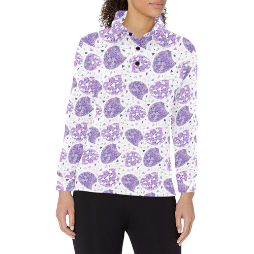 Hedgehog Pattern Print Design 05 Women's Long Sleeve Polo Shirt