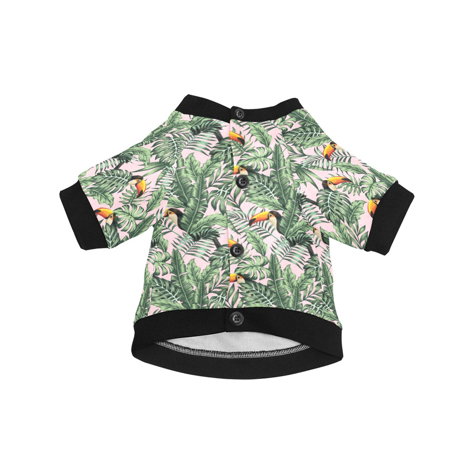 Toucan tropical green jungle palm pattern All Over Print Pet Dog Round Neck Fuzzy Shirt