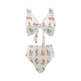 Cute Kangaroo pattern Chest Bowknot High Waisted Bikini Swimsuit