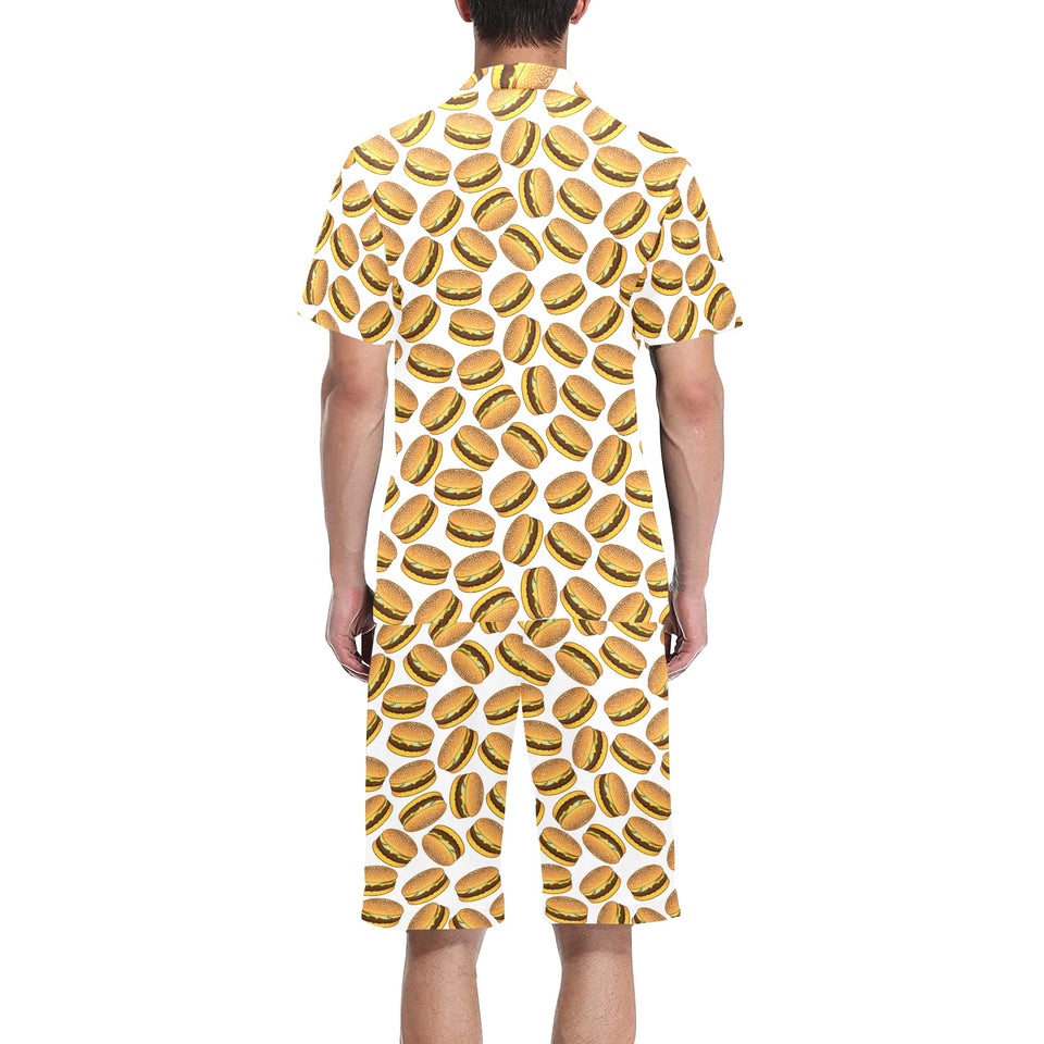 Hamburger Pattern Print Design 03 Men's V-Neck Short Pajama Set