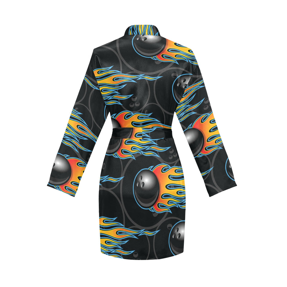 Bowling balls flame pattern Women's Long Sleeve Belted Night Robe