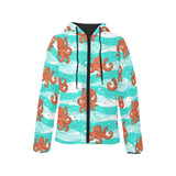 Octopuses sea wave background Women's Padded Hooded Jacket