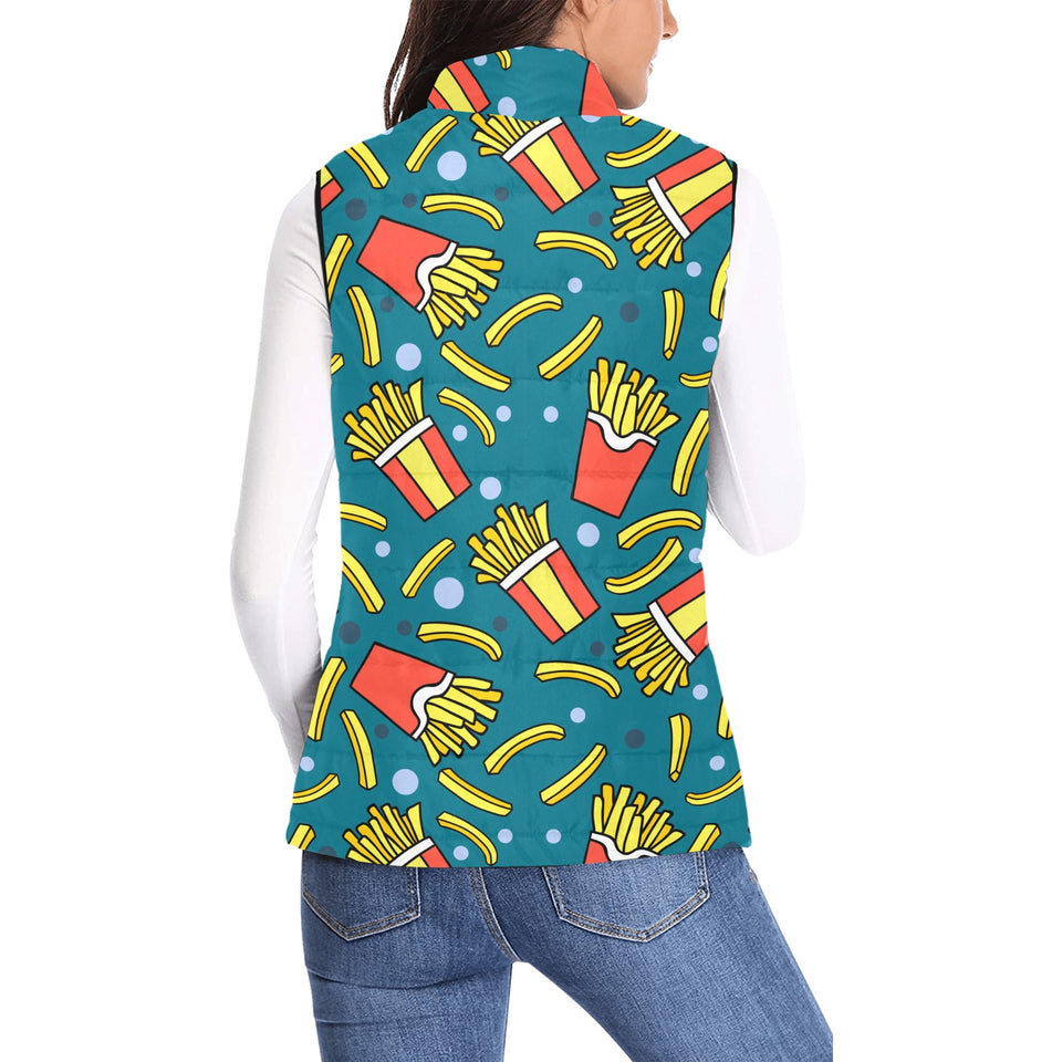 French fries red paper box pattern Women's Padded Vest