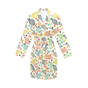 Tennis Pattern Print Design 03 Women's Long Sleeve Belted Night Robe