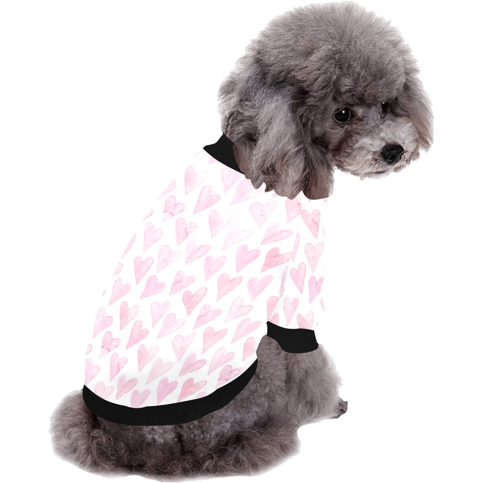 Watercolor pink heart pattern All Over Print Pet Dog Round Neck Fuzzy Shirt