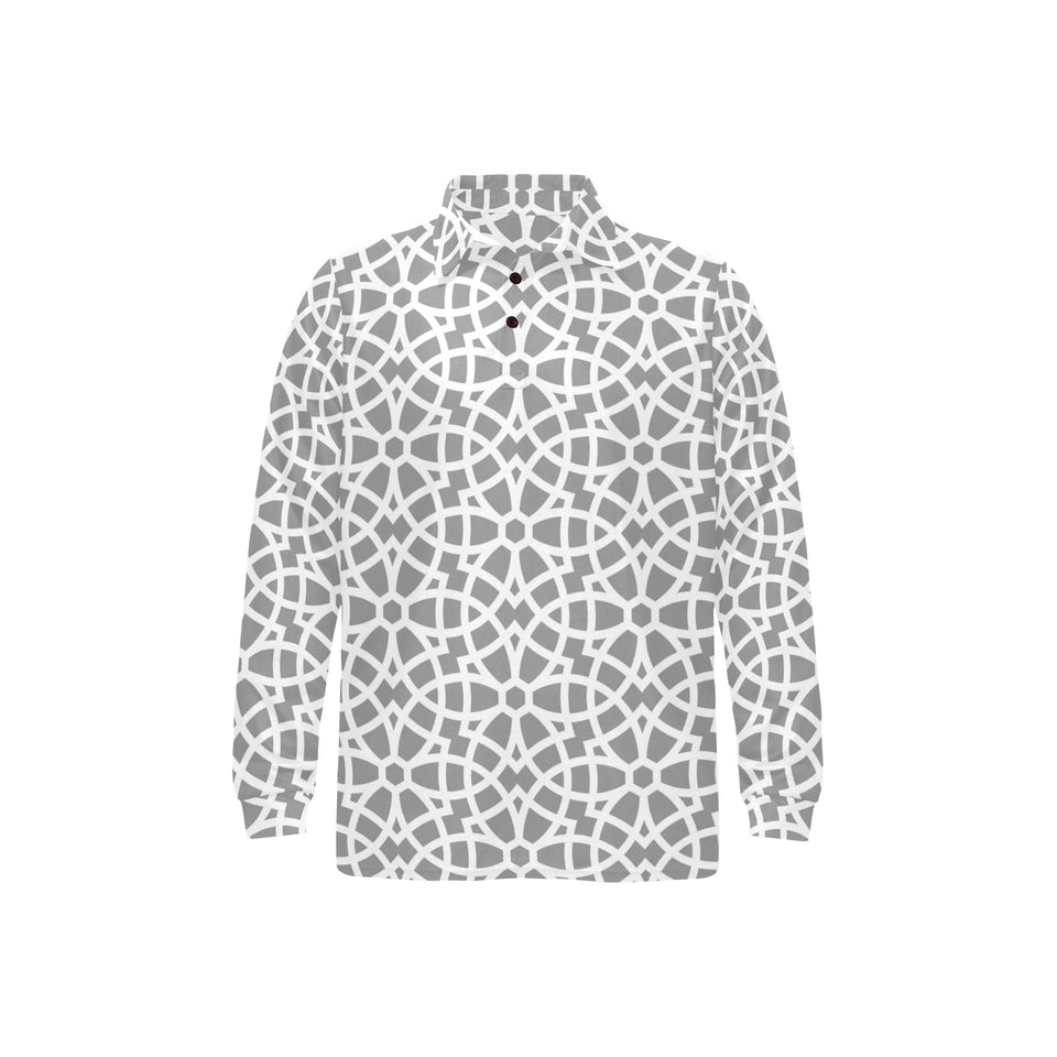 arabic gray pattern Men's Long Sleeve Polo Shirt