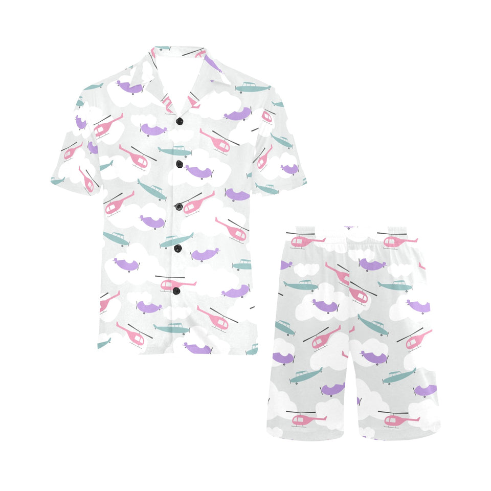 Helicopter plane pattern Men's V-Neck Short Pajama Set