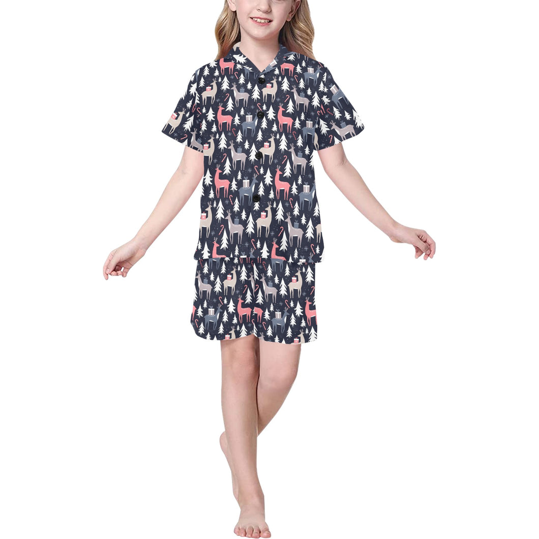 Deers Winter Christmas pattern Kids' Boys' Girls' V-Neck Short Pajama Set