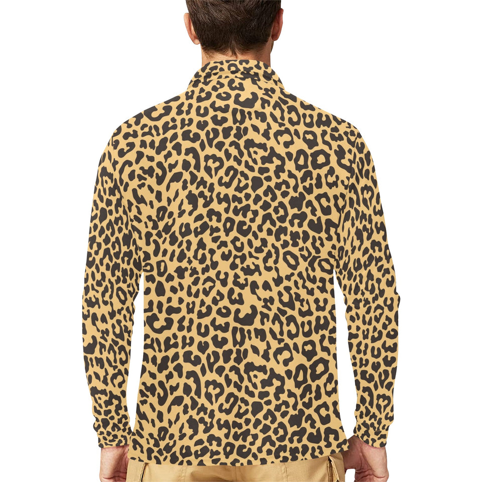 Leopard skin print Men's Long Sleeve Polo Shirt