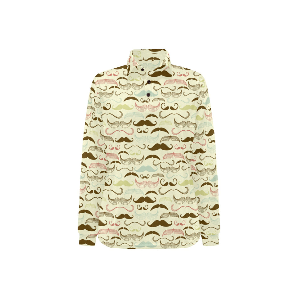 Mustache Beard Pattern Print Design 01 Women's Long Sleeve Polo Shirt