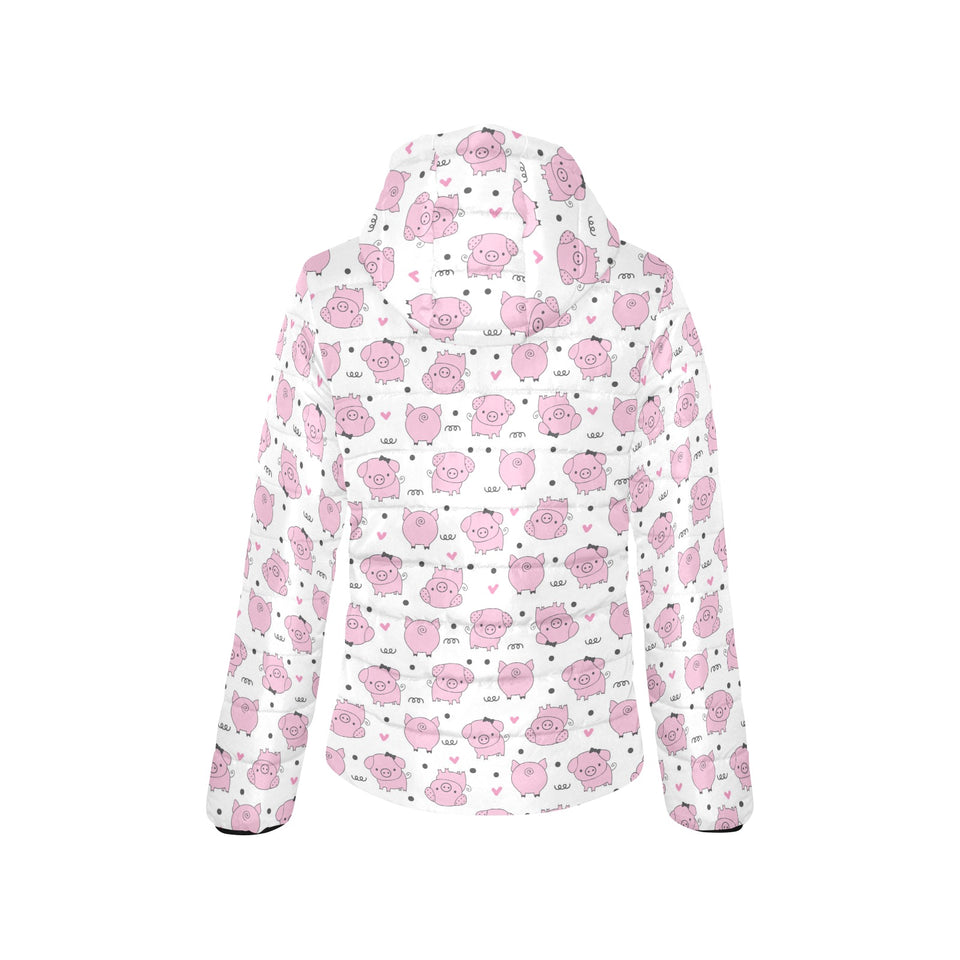 Pig Pattern Print Design 03 Women's Padded Hooded Jacket