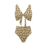 Hamburger Pattern Print Design 01 Chest Bowknot High Waisted Bikini Swimsuit