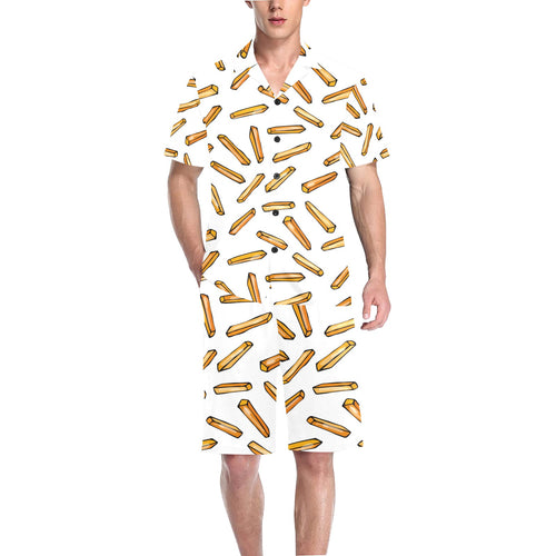 French fries potato pattern Men's V-Neck Short Pajama Set