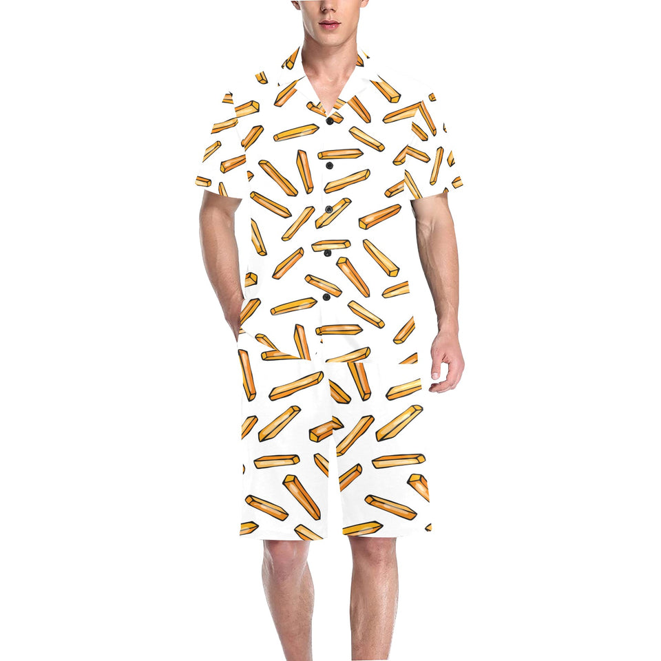 French fries potato pattern Men's V-Neck Short Pajama Set