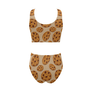 Cookie pattern Chest Bowknot High Waisted Bikini Swimsuit