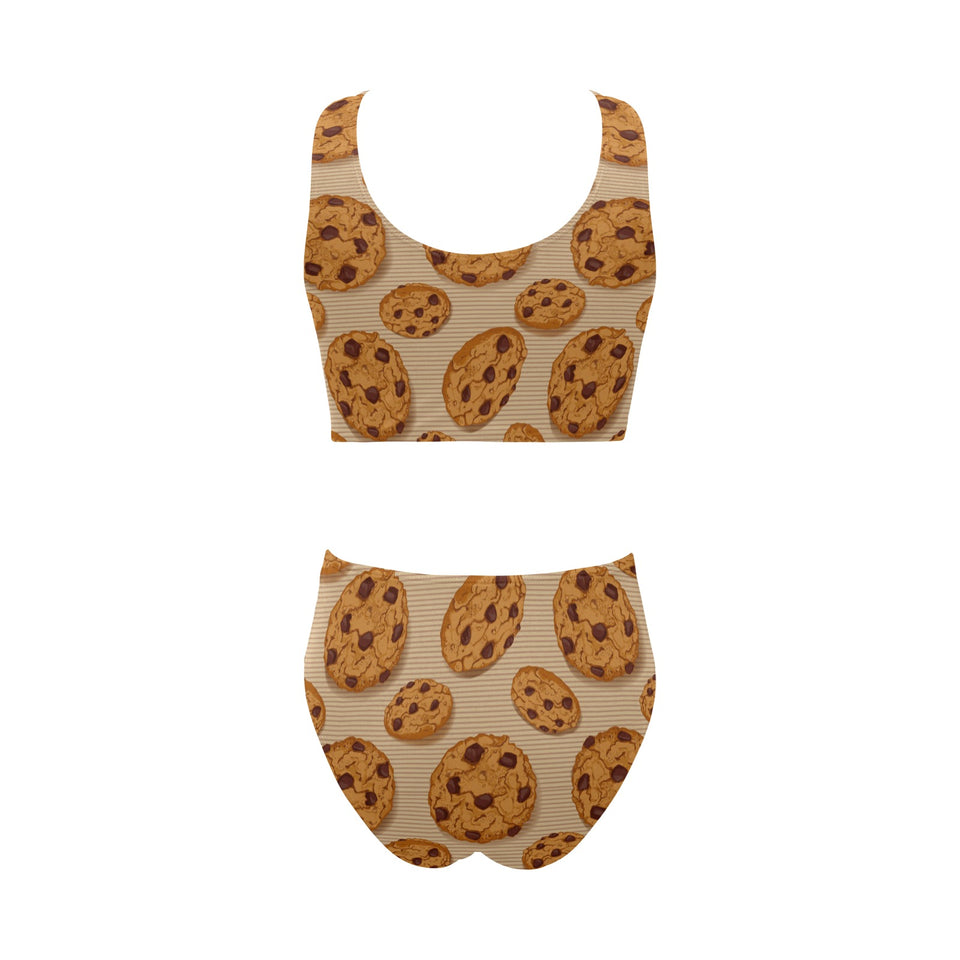 Cookie pattern Chest Bowknot High Waisted Bikini Swimsuit