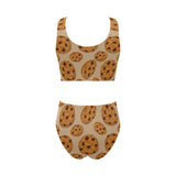 Cookie pattern Chest Bowknot High Waisted Bikini Swimsuit