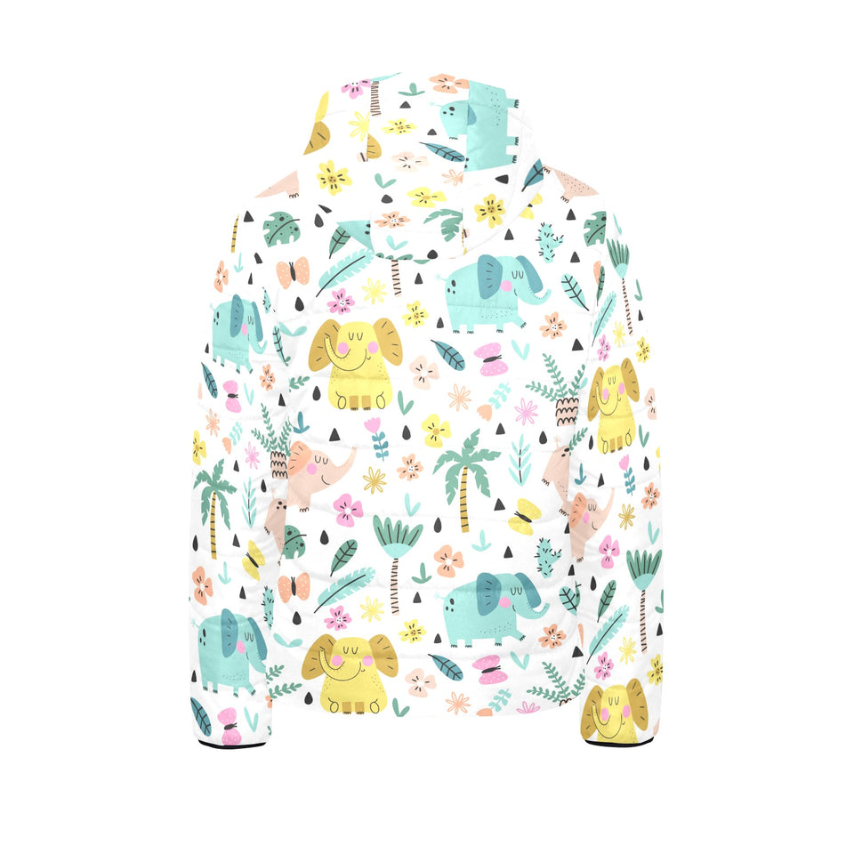 Cute elephants palm tree flower butterfly pattern Kids' Boys' Girls' Padded Hooded Jacket