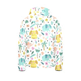 Cute elephants palm tree flower butterfly pattern Kids' Boys' Girls' Padded Hooded Jacket
