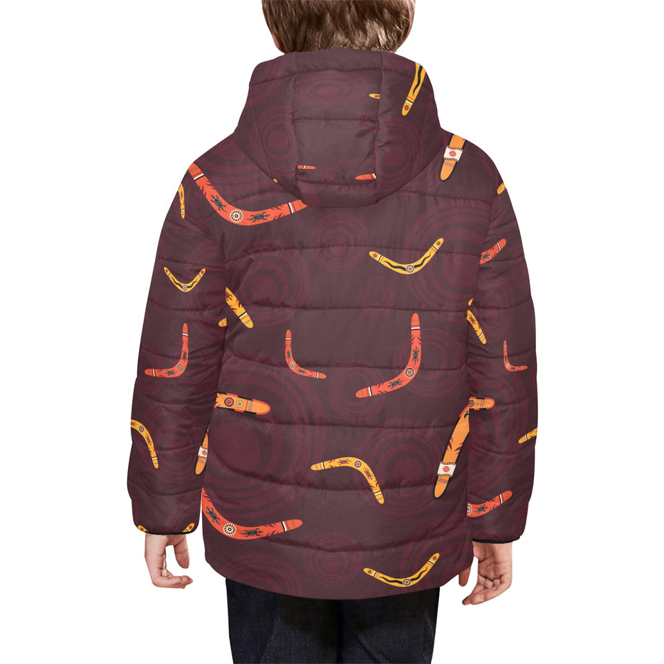 Boomerang Australian aboriginal ornament circle bl Kids' Boys' Girls' Padded Hooded Jacket