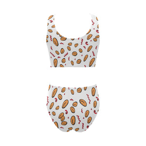 peanuts pattern background Chest Bowknot High Waisted Bikini Swimsuit