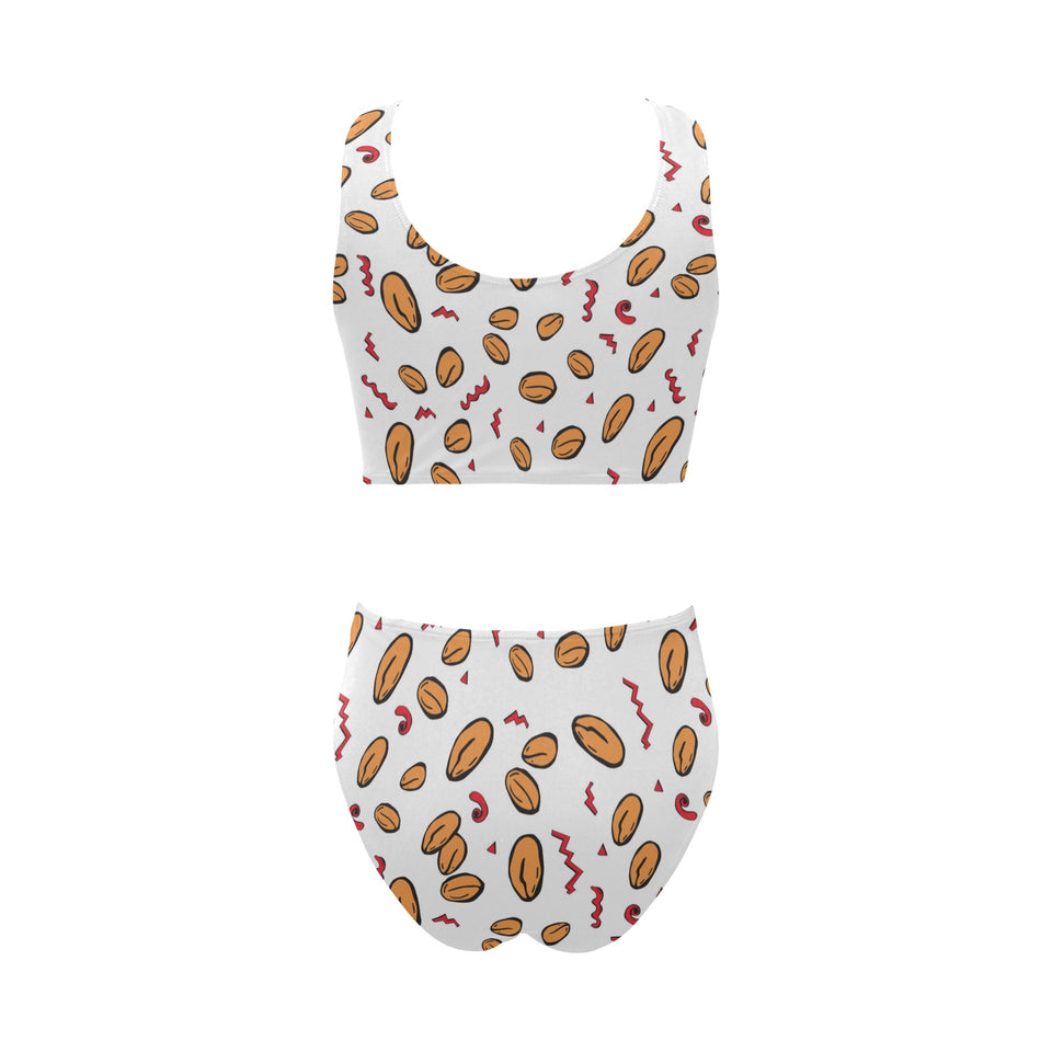 peanuts pattern background Chest Bowknot High Waisted Bikini Swimsuit