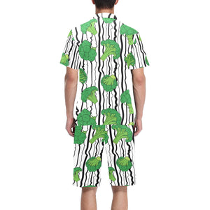 Cool Broccoli pattern Men's V-Neck Short Pajama Set