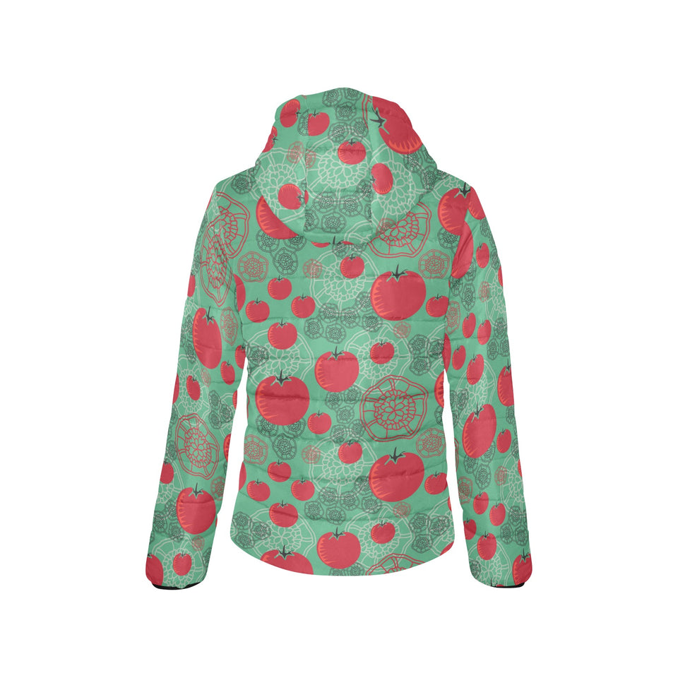 Tomato design pattern Women's Padded Hooded Jacket