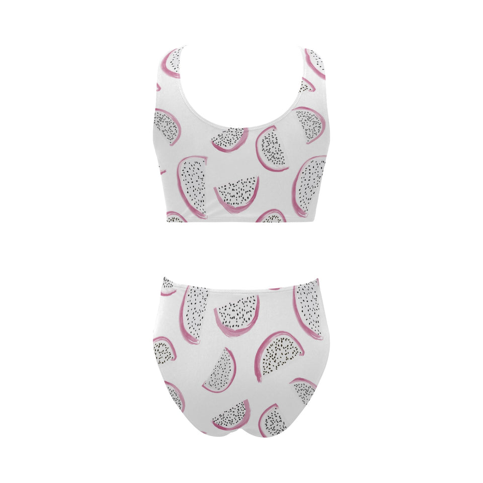 dragon fruit pattern Chest Bowknot High Waisted Bikini Swimsuit