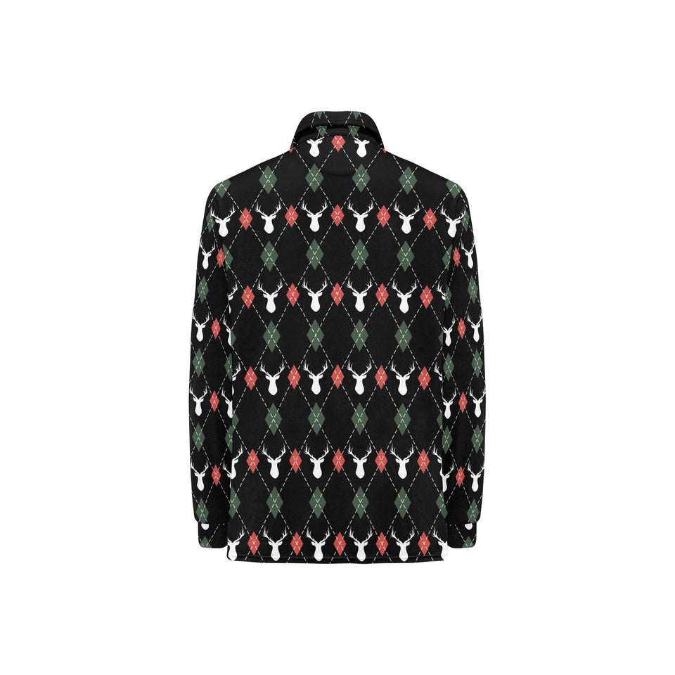 Deer Christmas new year pattern argyle Women's Long Sleeve Polo Shirt