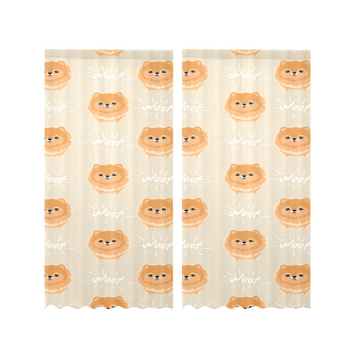 Cute brown pomeranian puppy on blue Gauze Curtain