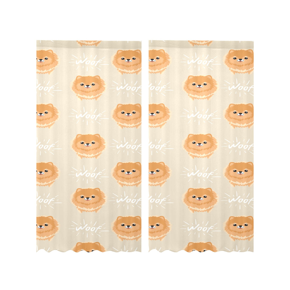 Cute brown pomeranian puppy on blue Gauze Curtain