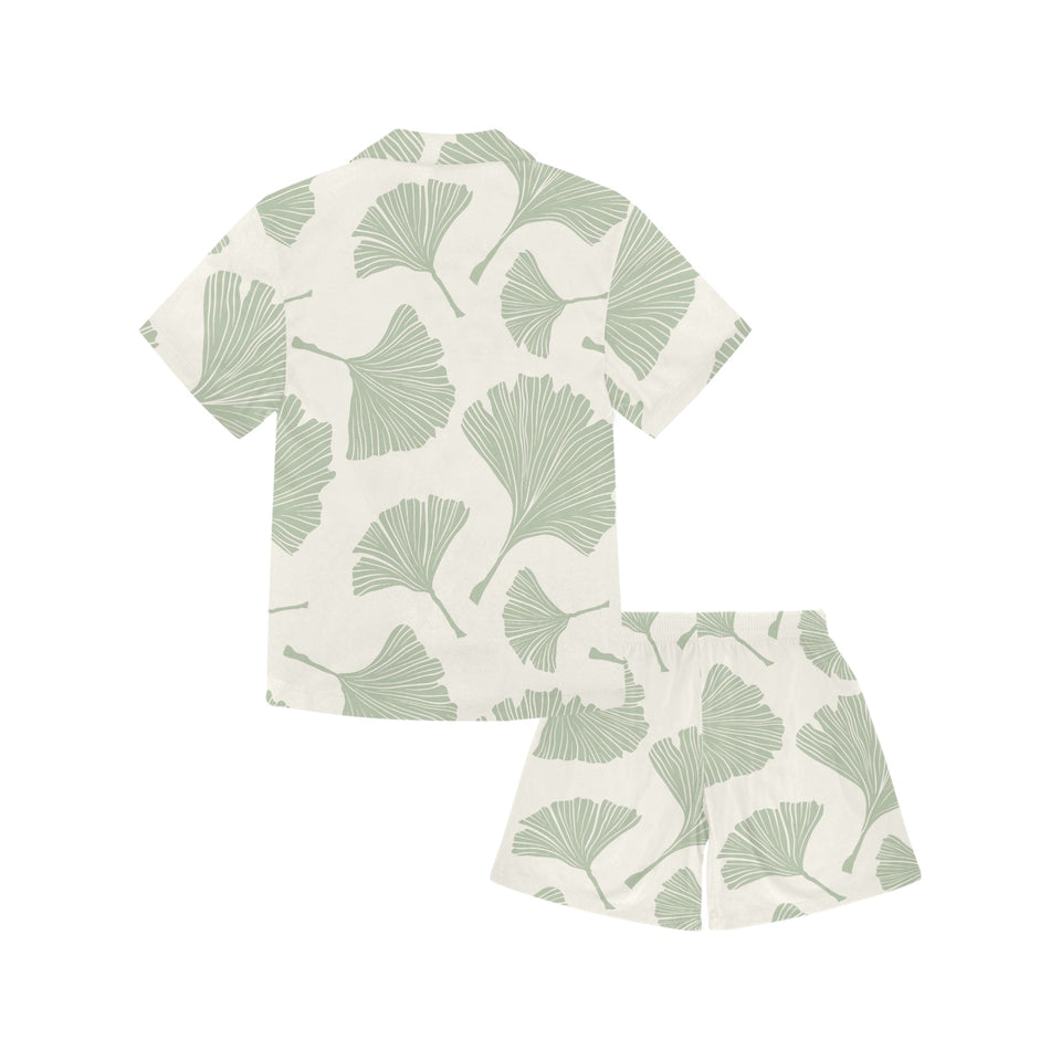 Ginkgo leaves pattern Kids' Boys' Girls' V-Neck Short Pajama Set